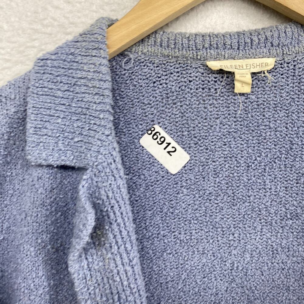 EILEEN FISHER Sweater L Organic Cotton Cardigan Blazer Open Front Pockets Blue - Picture 14 of 14